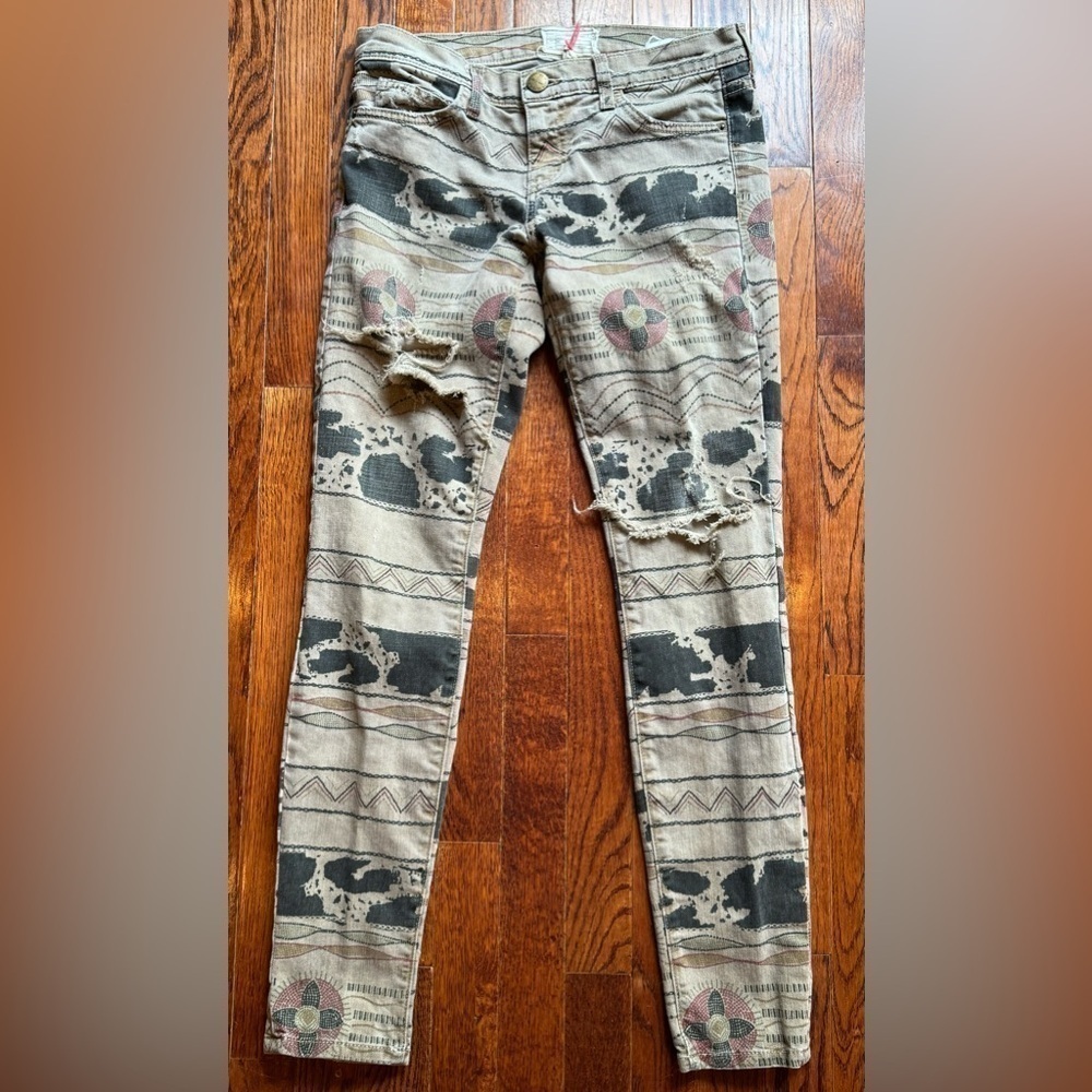 Current Elliott Ankle Skinny Jeans Women’s 27 Low Rise Tribal Destroyed Denim